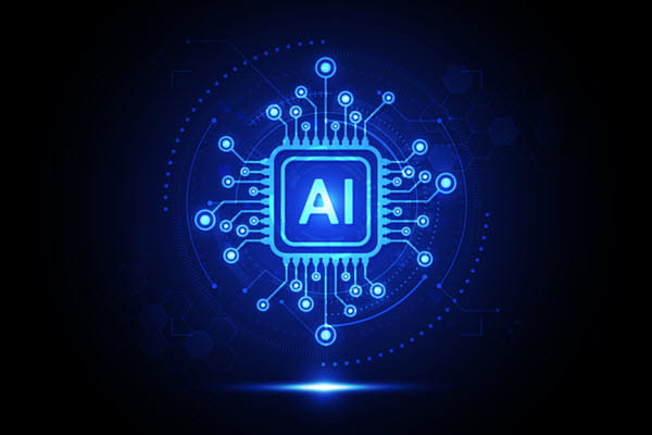 AI computer chip, AI powered computer concept image.