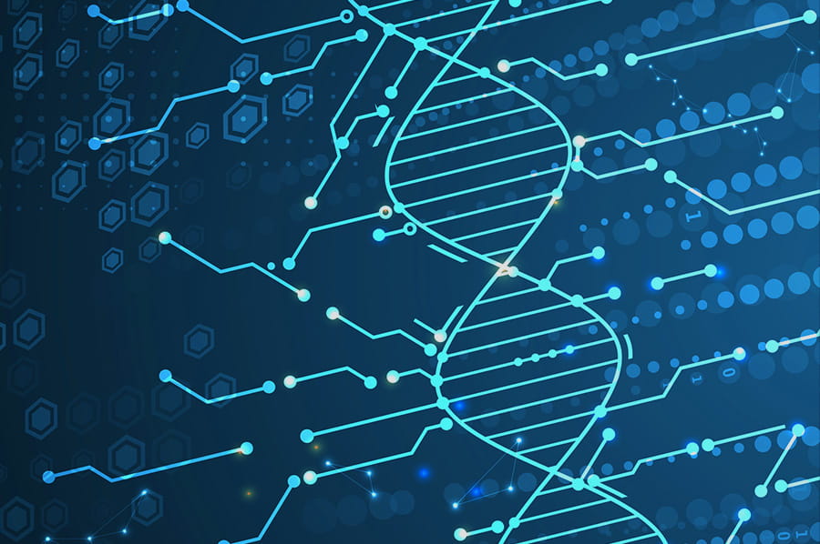 DNA double helix and data points.